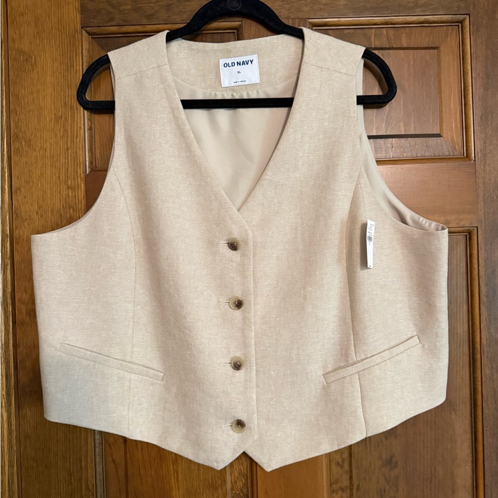 Old Navy Linen Vest Khaki Color Size XL NWT